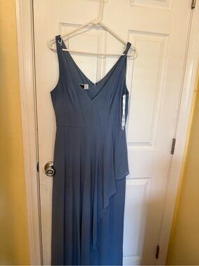 DAVIDS BRIDAL- BRIDESMAID DRESS - Sage Blue V-Neck Chiffon Bridesmaid Dress